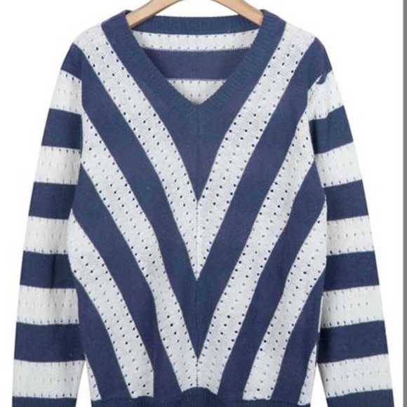 NWT V-Neck Stripe Sweater - Picture 2 of 2